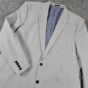 Samuel Windsor Mens Seersucker Blazer Blue White Striped Sport Coat J9X23A 48R